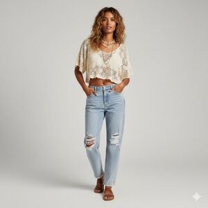 Show Me Your Mumu High Waisted Distressed Light‎ Wash Straight Leg Jeans Size 26